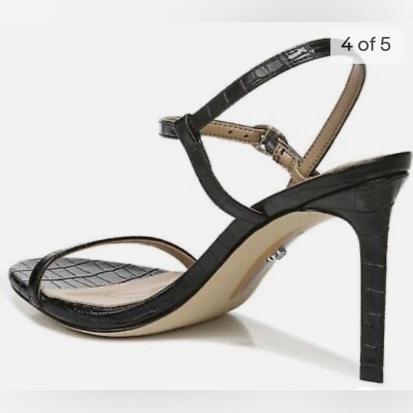 SAM EDELMAN DARA BLACK CROC EMBOSSED PATENT STILETTO HEEL SANDALS 11 M - Picture 3 of 5